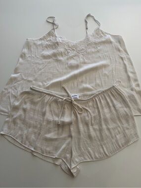 Josie Natori Ivory Lace Trim Sleep Set Size XL Camisole Shorts Pajamas